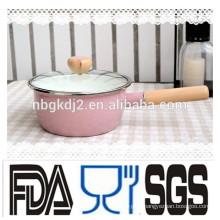 LFGB qualified enamel single pot with wooden handle and wooden knob and fashion full decal